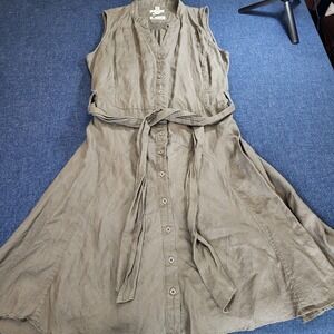 Malvin Hamburg Germany 100% Linen Sleeveless Button Front Midi Dress Olive XL 12